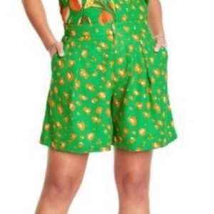 TABITHA‎ BROWN Target Large Green Orange Linen Blend Pleated Shorts Slouchy 2021